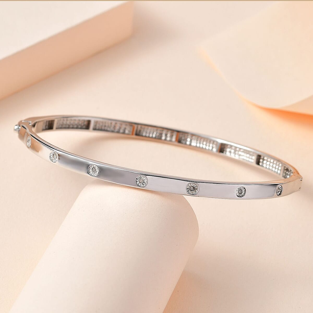 Diamond Accent Bangle Bracelet in Platinum Over Sterling Silver (7.25 In) image number 1