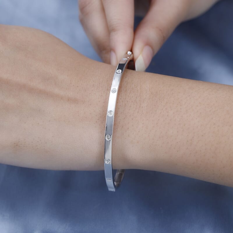 Diamond Accent Bangle Bracelet in Platinum Over Sterling Silver (7.25 In)