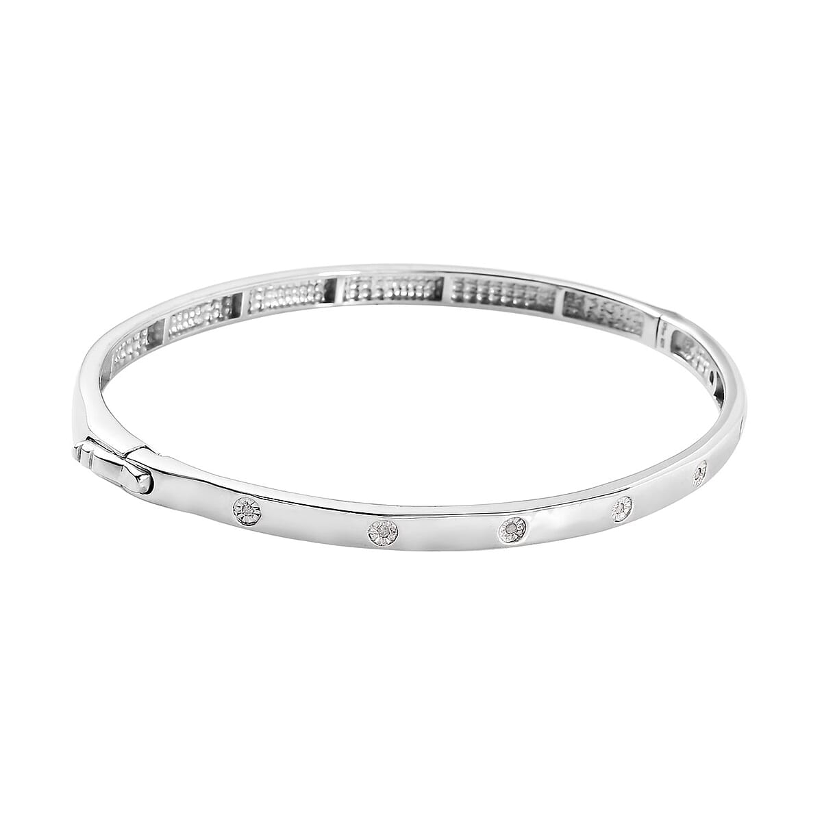 Diamond Accent Bangle Bracelet in Platinum Over Sterling Silver (7.25 In) image number 3