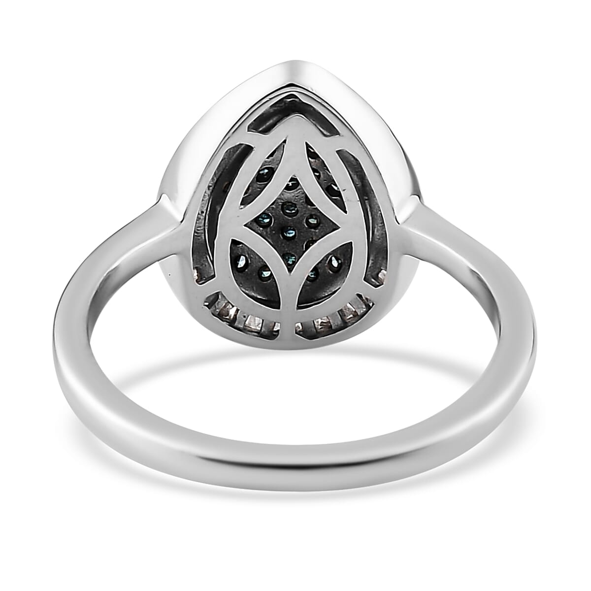 Blue and White Diamond Halo Ring in Platinum Over Sterling Silver (Size 10.0) 0.50 ctw image number 4