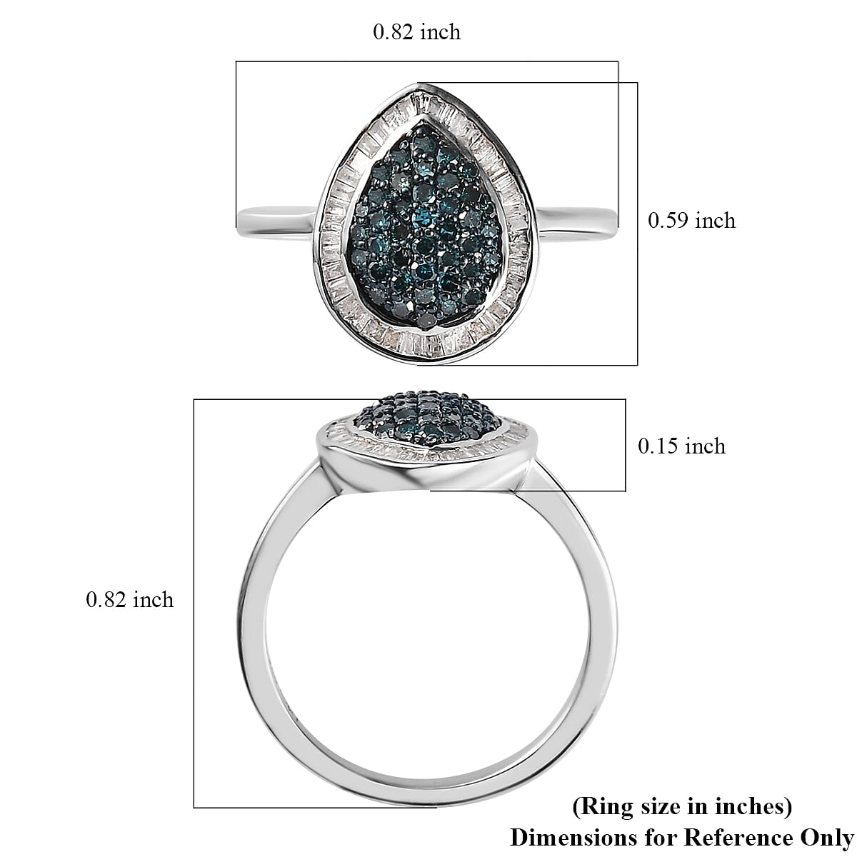 Blue and White Diamond Halo Ring in Platinum Over Sterling Silver (Size 10.0) 0.50 ctw