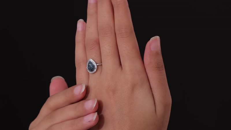 Blue and White Diamond Halo Ring in Platinum Over Sterling Silver (Size 10.0) 0.50 ctw