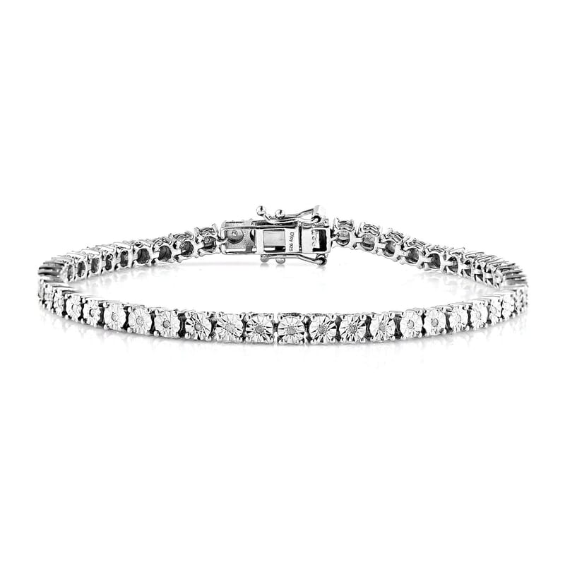 D'Joy White Diamond Tennis Bracelet in Platinum Over Sterling Silver (7.25 In) 0.25 ctw