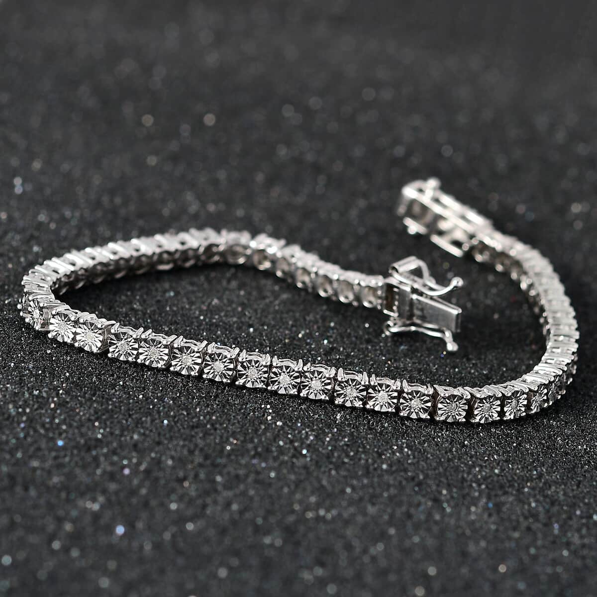 White Diamond Tennis Bracelet in Platinum Over Sterling Silver (7.25 In) 0.25 ctw image number 1