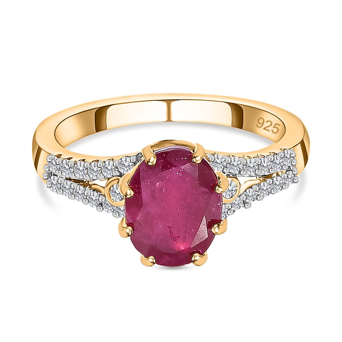 Niassa Ruby (FF) and White Zircon 3.38 ctw Ring in 18K Vermeil Yellow Gold Over Sterling Silver (Size 11.5)