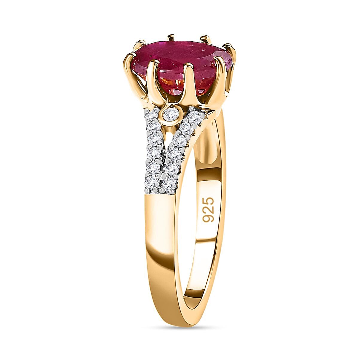 Niassa Ruby (FF) and White Zircon 3.38 ctw Ring in 18K Vermeil Yellow Gold Over Sterling Silver (Size 11.5)
