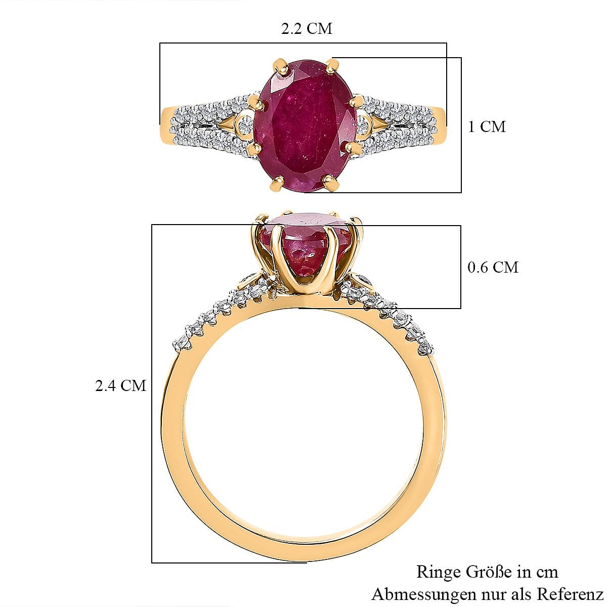 Niassa Ruby (FF) and White Zircon 3.38 ctw Ring in 18K Vermeil Yellow Gold Over Sterling Silver (Size 11.5)