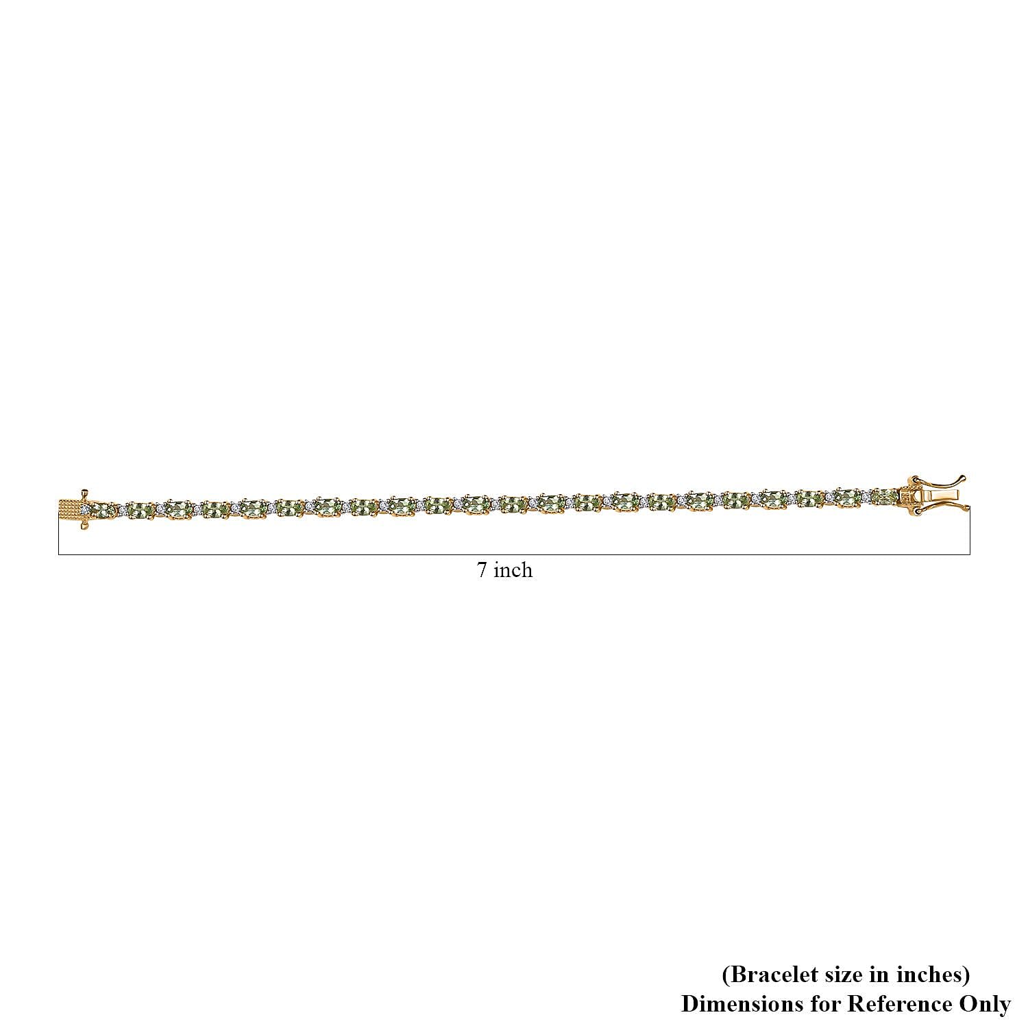 Premium Natural Calabar Green Tourmaline and White Zircon Bracelet in Vermeil Yellow Gold Over Sterling Silver (6.50 In) 6.00 ctw