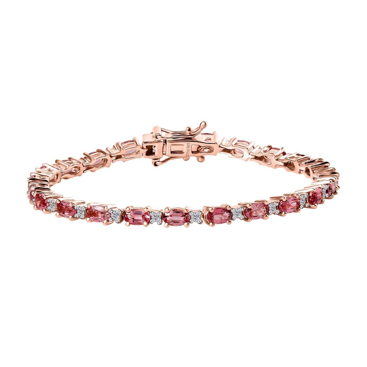 Premium Natural Calabar Pink Tourmaline and White Zircon Bracelet in Vermeil Rose Gold Over Sterling Silver (6.50 In) 6.00 ctw image number 0