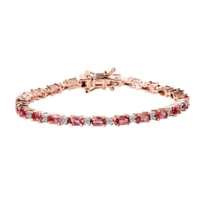 Premium Natural Calabar Pink Tourmaline and White Zircon Bracelet in Vermeil Rose Gold Over Sterling Silver (6.50 In) 6.00 ctw