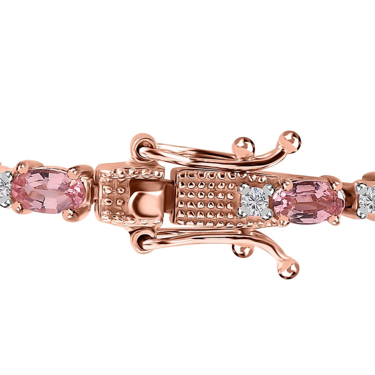 Premium Natural Calabar Pink Tourmaline and White Zircon Bracelet in Vermeil Rose Gold Over Sterling Silver (7.25 In) 6.75 ctw image number 3