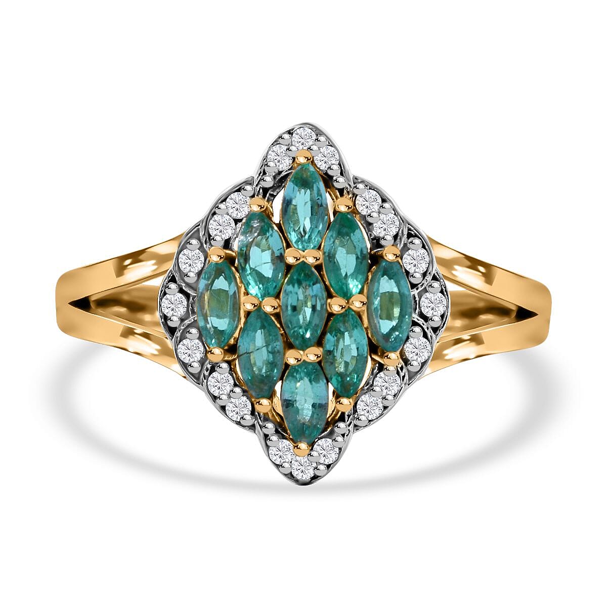 AAA Kagem Zambian Emerald and White Zircon 0.86 ctw Ring in Vermeil Yellow Gold Over Sterling Silver (Size 9)
