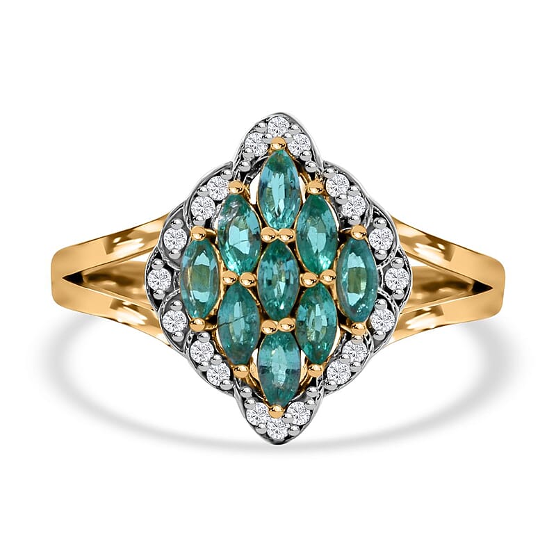 AAA Kagem Zambian Emerald and White Zircon 0.86 ctw Ring in Vermeil Yellow Gold Over Sterling Silver (Size 9)