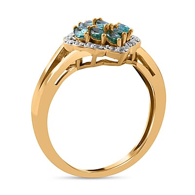 AAA Kagem Zambian Emerald and White Zircon 0.86 ctw Ring in Vermeil Yellow Gold Over Sterling Silver (Size 9)