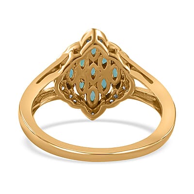 AAA Kagem Zambian Emerald and White Zircon 0.86 ctw Ring in Vermeil Yellow Gold Over Sterling Silver (Size 9)