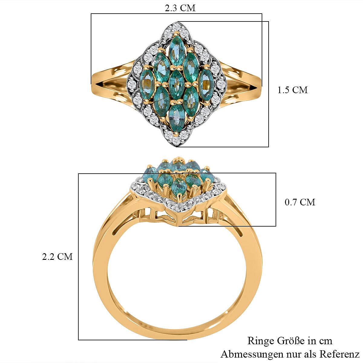 AAA Kagem Zambian Emerald and White Zircon 0.86 ctw Ring in Vermeil Yellow Gold Over Sterling Silver (Size 9)