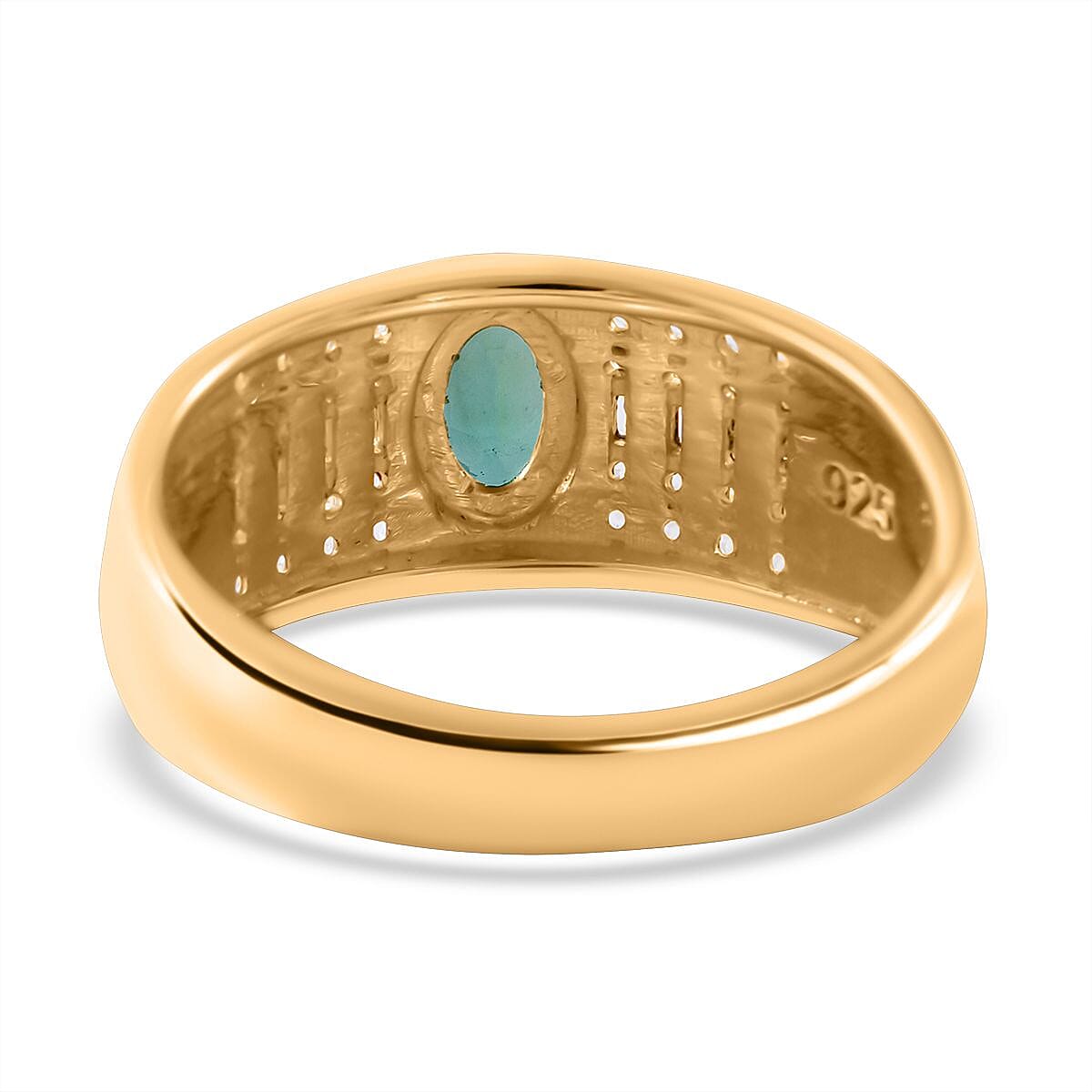 AAA Kagem Zambian Emerald and White Zircon 0.93 ctw Ring in Vermeil Yellow Gold Over Sterling Silver (Size 6.5)
