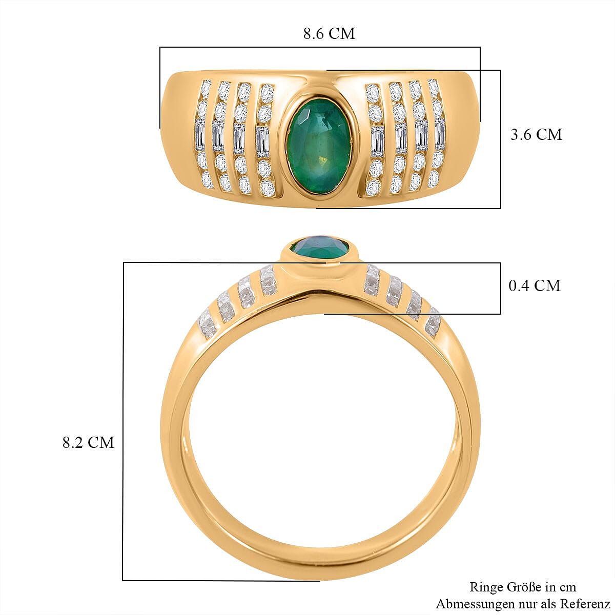 AAA Kagem Zambian Emerald and White Zircon 0.93 ctw Ring in Vermeil Yellow Gold Over Sterling Silver (Size 6.5)