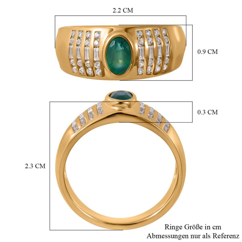 AAA Kagem Zambian Emerald and White Zircon 0.93 ctw Ring in Vermeil Yellow Gold Over Sterling Silver (Size 6.5)