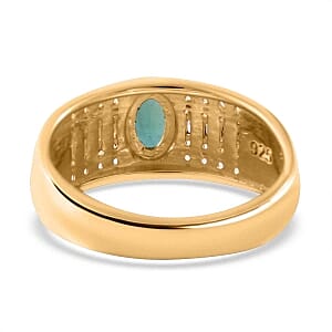 AAA Kagem Zambian Emerald and White Zircon 0.93 ctw Ring in Vermeil Yellow Gold Over Sterling Silver (Size 8)