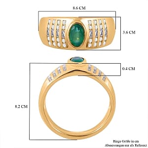 AAA Kagem Zambian Emerald and White Zircon 0.93 ctw Ring in Vermeil Yellow Gold Over Sterling Silver (Size 8)