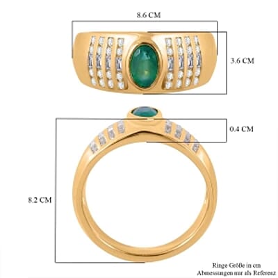 AAA Kagem Zambian Emerald and White Zircon 0.93 ctw Ring in Vermeil Yellow Gold Over Sterling Silver (Size 8)