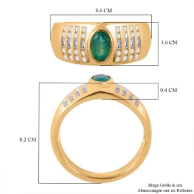 AAA Kagem Zambian Emerald and White Zircon 0.93 ctw Ring in Vermeil Yellow Gold Over Sterling Silver (Size 8)