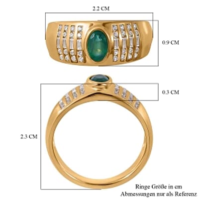 AAA Kagem Zambian Emerald and White Zircon 0.93 ctw Ring in Vermeil Yellow Gold Over Sterling Silver (Size 8)