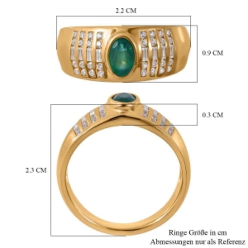 AAA Kagem Zambian Emerald and White Zircon 0.93 ctw Ring in Vermeil Yellow Gold Over Sterling Silver (Size 8)