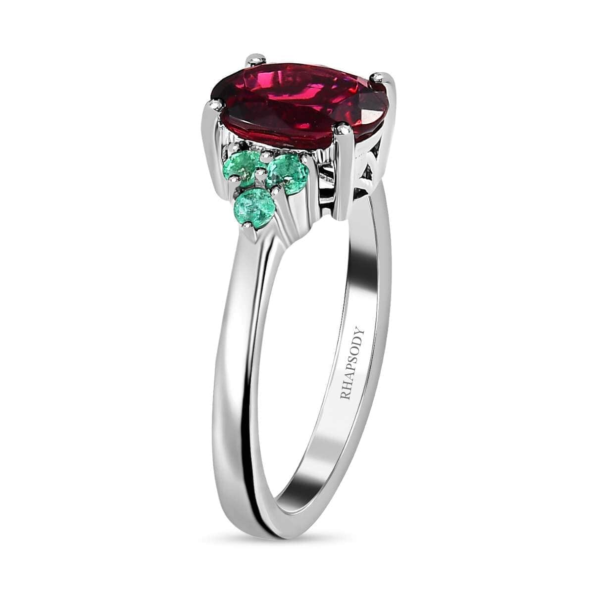 Certified & Appraised Rhapsody 950 Platinum AAAA Ouro Fino Rubellite and AAAA Boyaca Colombian Emerald Ring (Size 7.0) 4.90 Grams 2.10 ctw image number 3