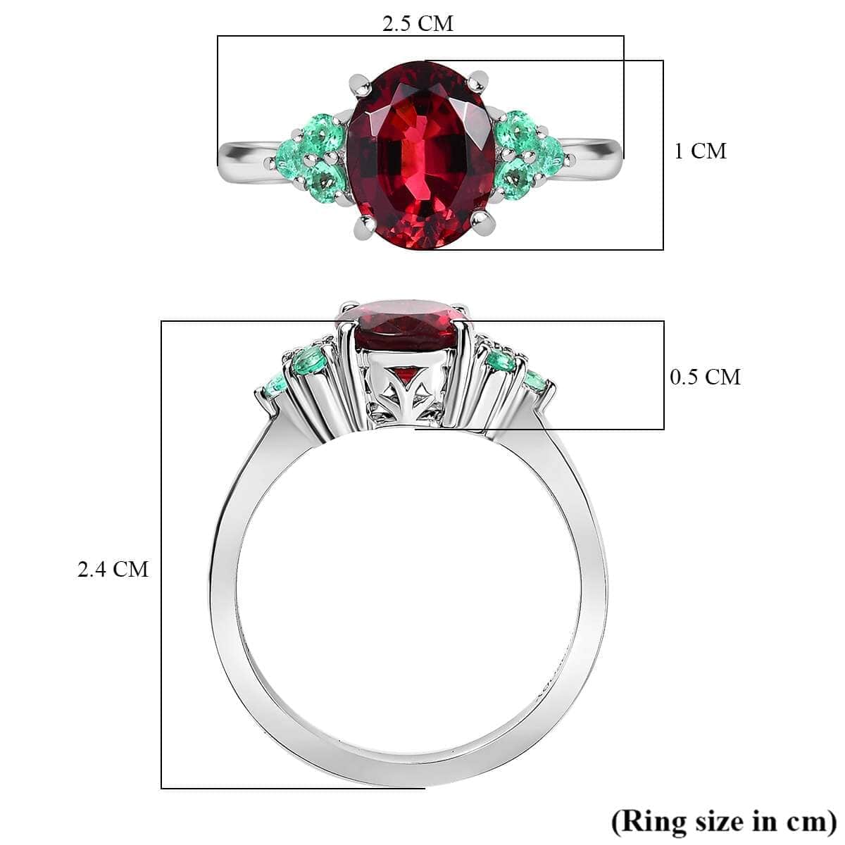 Certified & Appraised Rhapsody 950 Platinum AAAA Ouro Fino Rubellite and AAAA Boyaca Colombian Emerald Ring (Size 7.0) 4.90 Grams 2.10 ctw image number 5