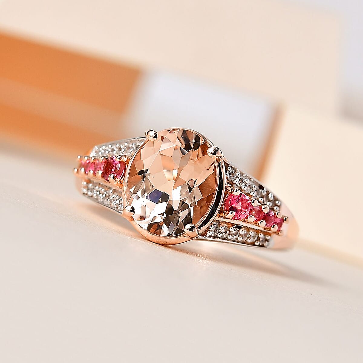 Premium Marropino Morganite and Multi Gemstone Ring in Vermeil Rose Gold Over Sterling Silver (Size 6.0) 2.85 ctw image number 1