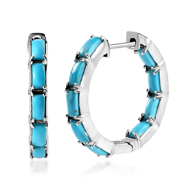 Sleeping Beauty Turquoise Hoop Earrings in Platinum Over Sterling Silver 4.50 ctw