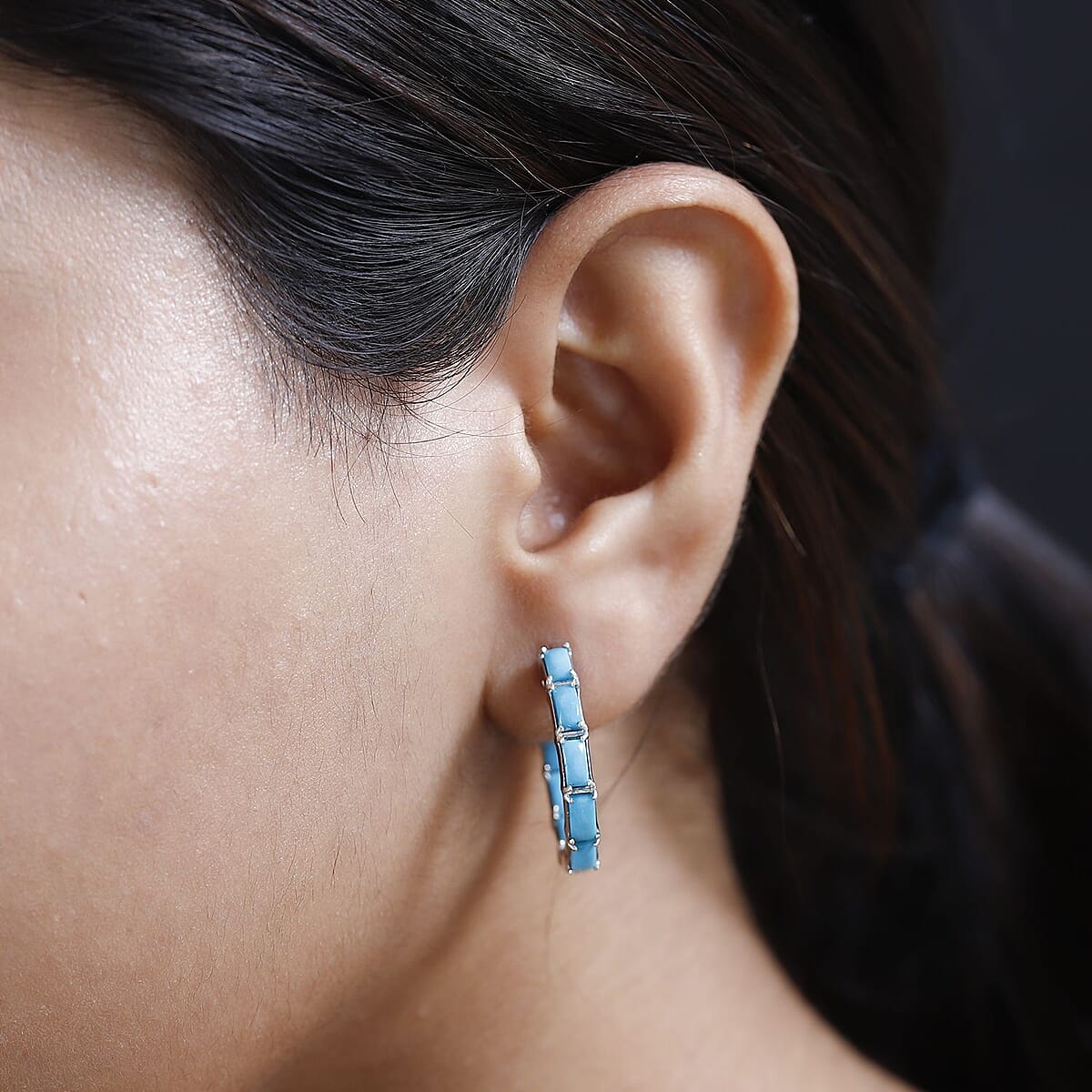 Sleeping Beauty Turquoise Hoop Earrings in Platinum Over Sterling Silver 4.50 ctw image number 2