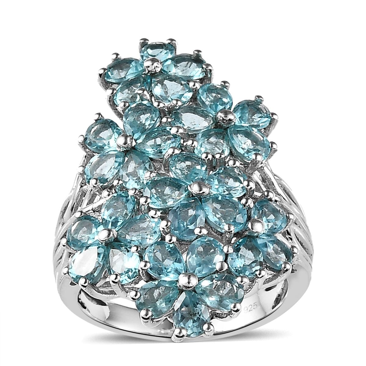Betroka Blue Apatite 5.40 ctw Floral Ring in Platinum Over Sterling Silver (Size 7.0) image number 0