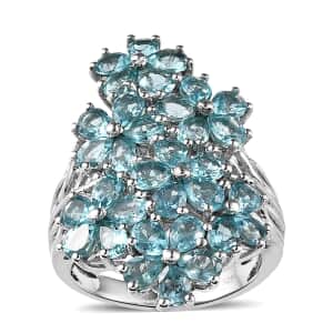 Madagascar Paraiba Apatite Floral Ring in Platinum Over Sterling Silver (Size 7.0) 5.40 ctw