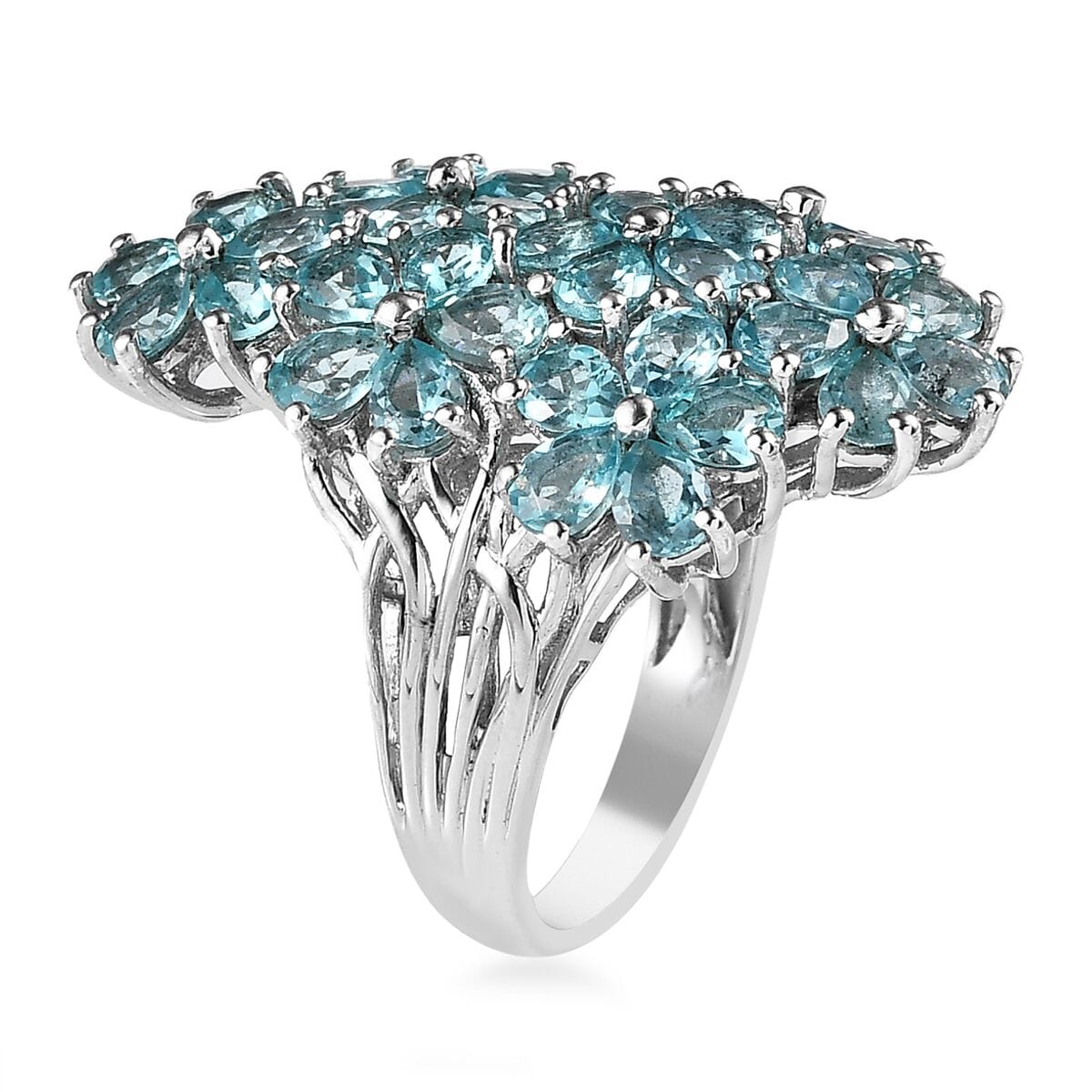 Betroka Blue Apatite 5.40 ctw Floral Ring in Platinum Over Sterling Silver (Size 7.0) image number 3
