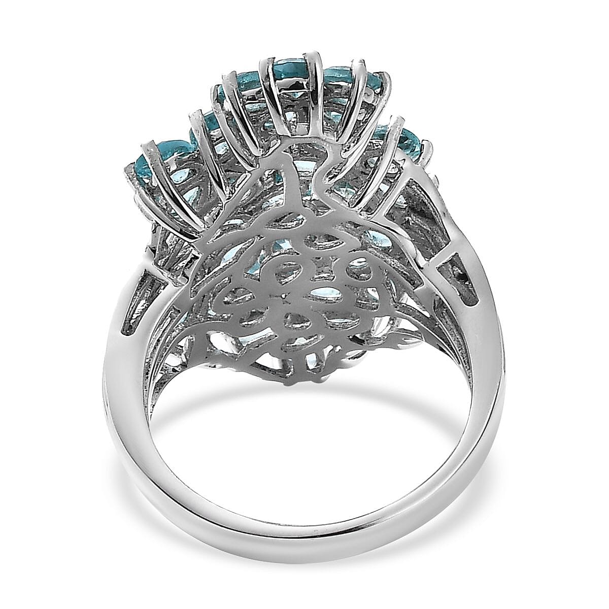 Betroka Blue Apatite 5.40 ctw Floral Ring in Platinum Over Sterling Silver (Size 7.0)