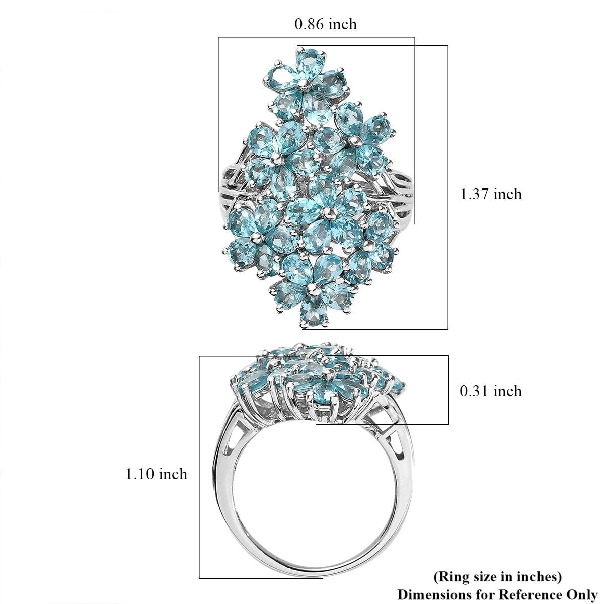 Betroka Blue Apatite 5.40 ctw Floral Ring in Platinum Over Sterling Silver (Size 7.0) image number 5
