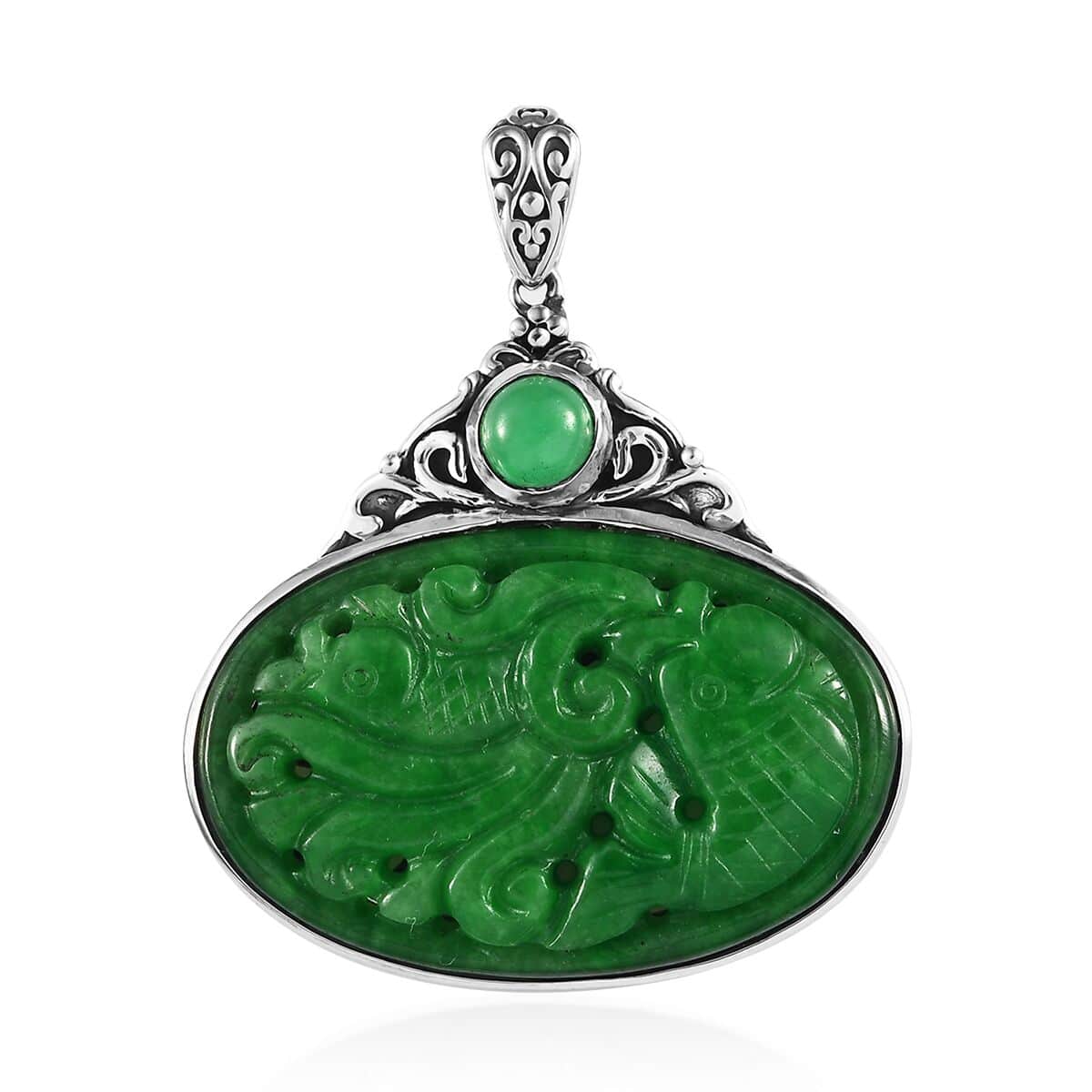 Green Jade Carved (D) Pendant in Sterling Silver 40.75 ctw image number 0