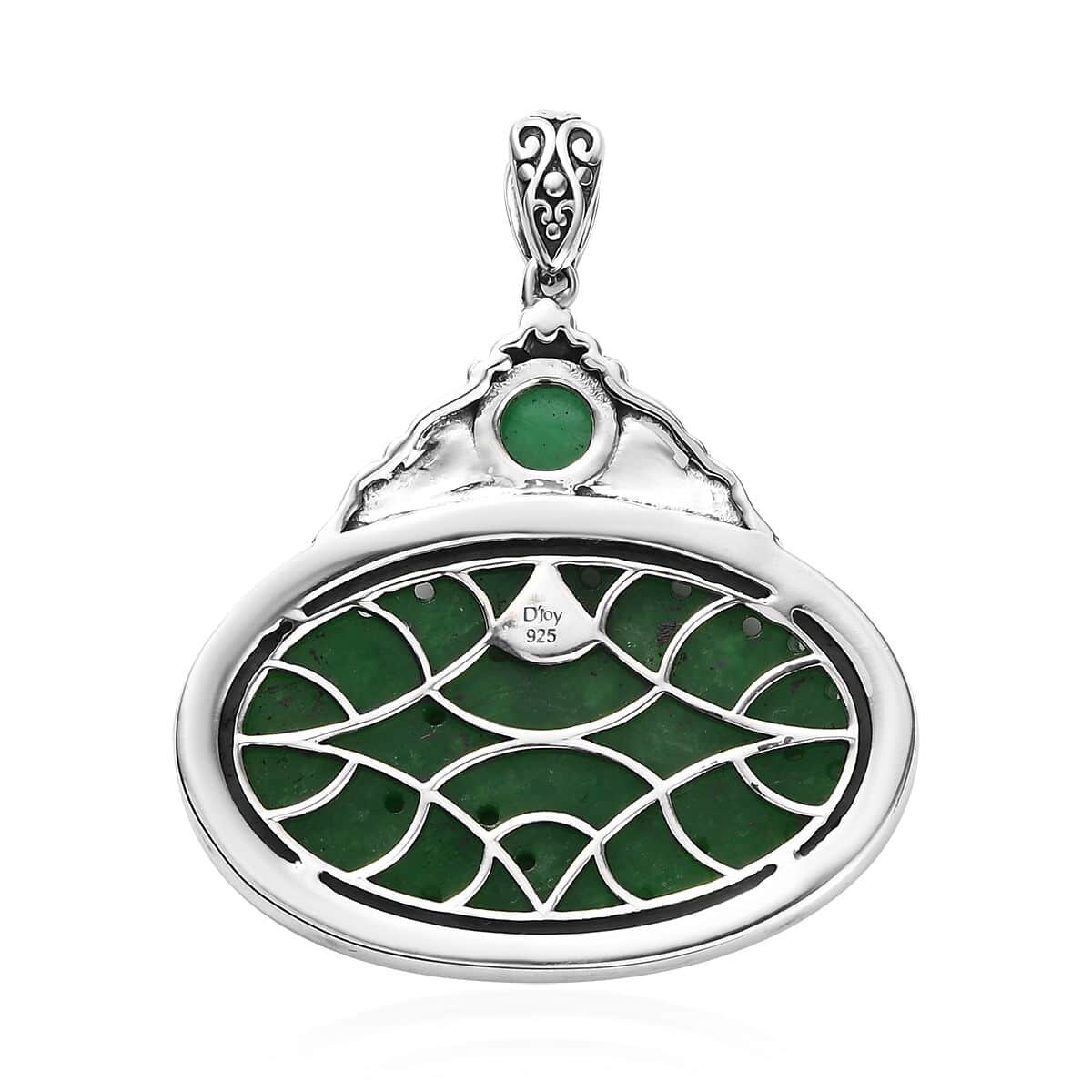 Green Jade Carved (D) Pendant in Sterling Silver 40.75 ctw image number 4