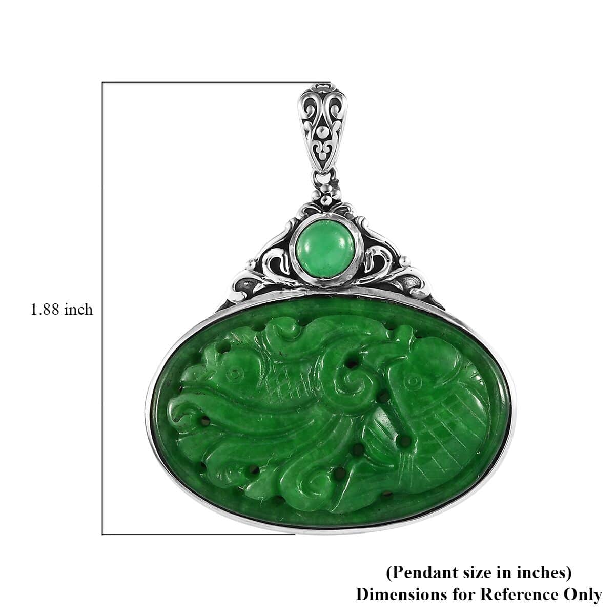 Green Jade Carved (D) Pendant in Sterling Silver 40.75 ctw image number 5