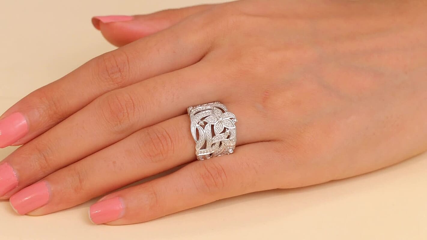 Karis Diamond Accent Floral Ring in Platinum Bond