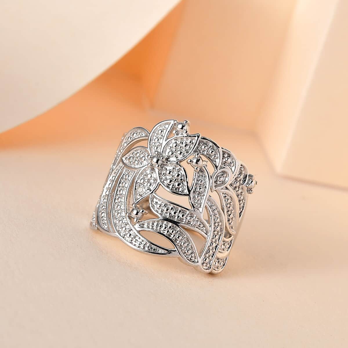 Karis Diamond Accent Floral Ring in Platinum Bond image number 1