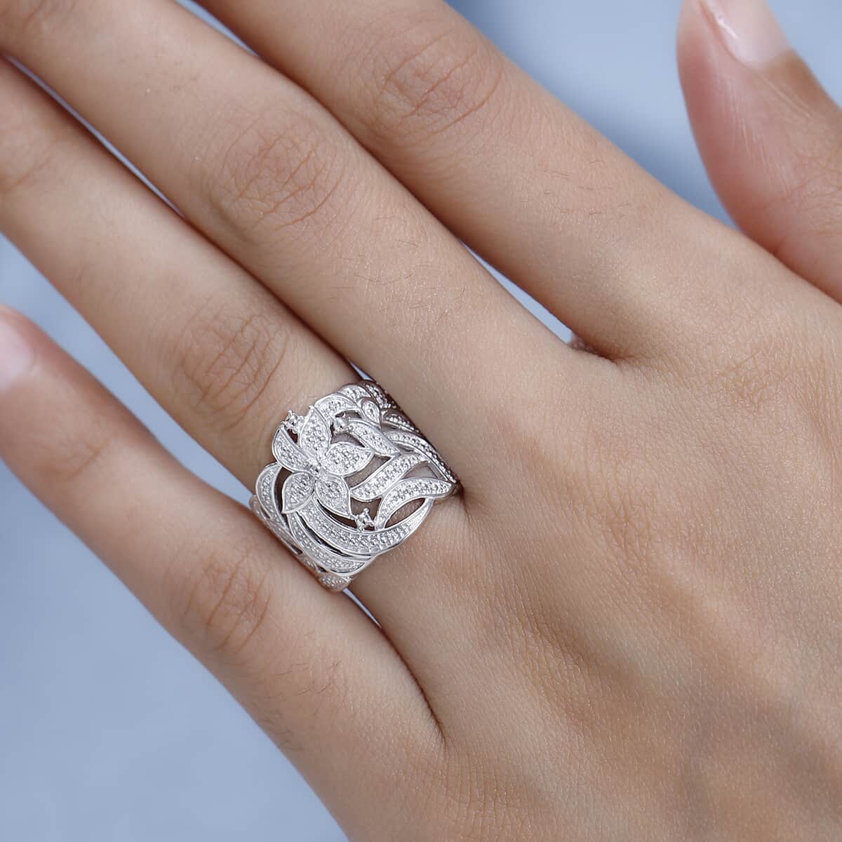 Karis Diamond Accent Floral Ring in Platinum Bond image number 2
