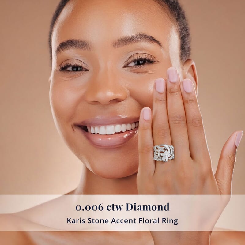 Karis Diamond Accent Floral Ring in Platinum Bond (Size 5.0)