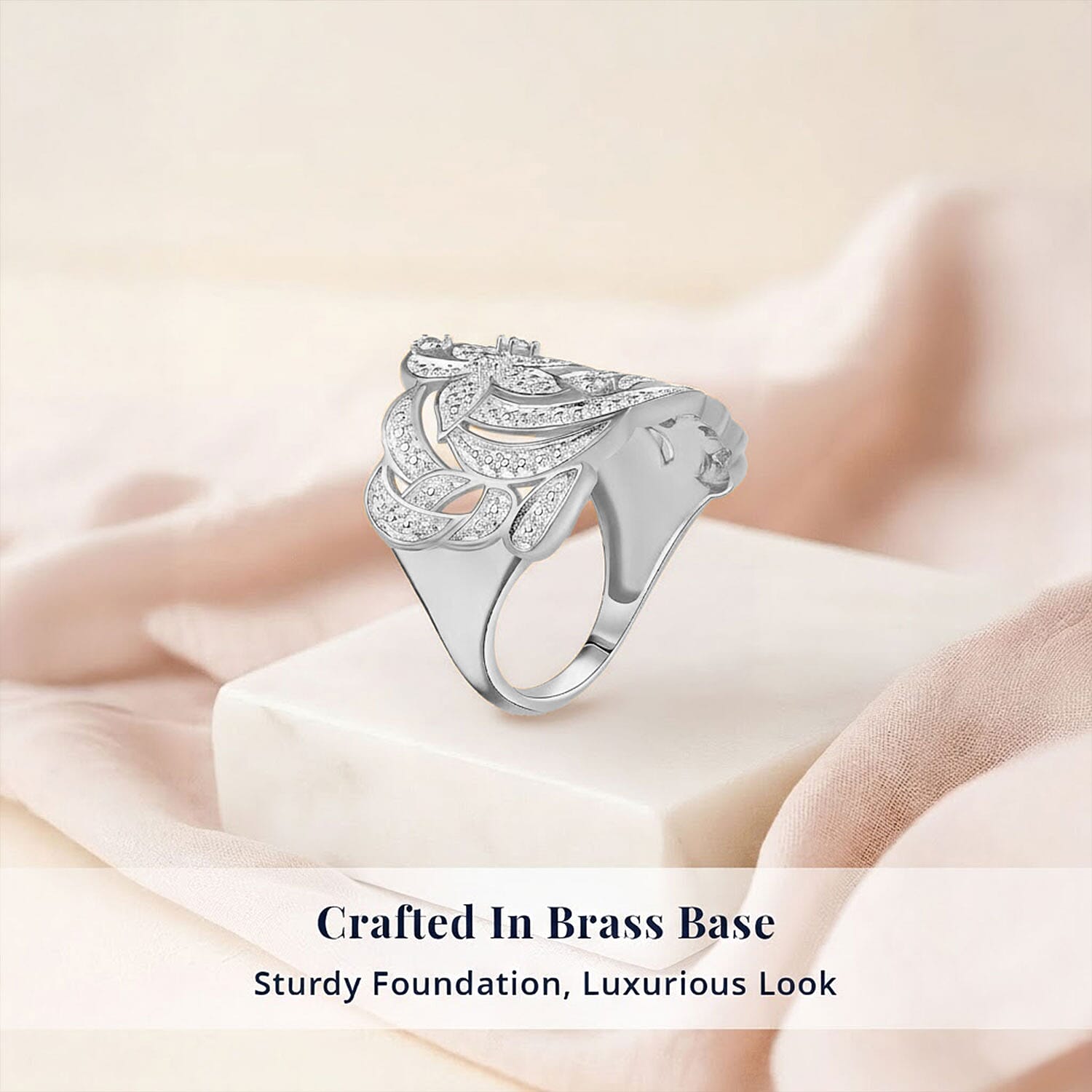 Karis Diamond Accent Floral Ring in Platinum Bond (Size 5.0)