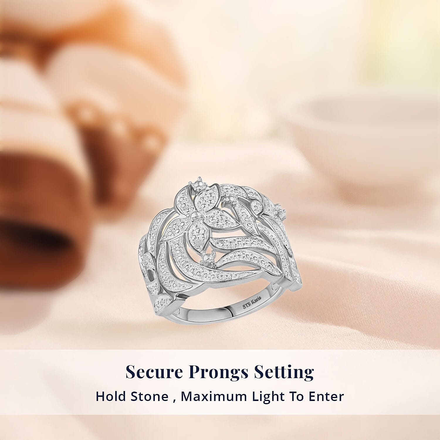 Karis Diamond Accent Floral Ring in Platinum Bond (Size 5.0)