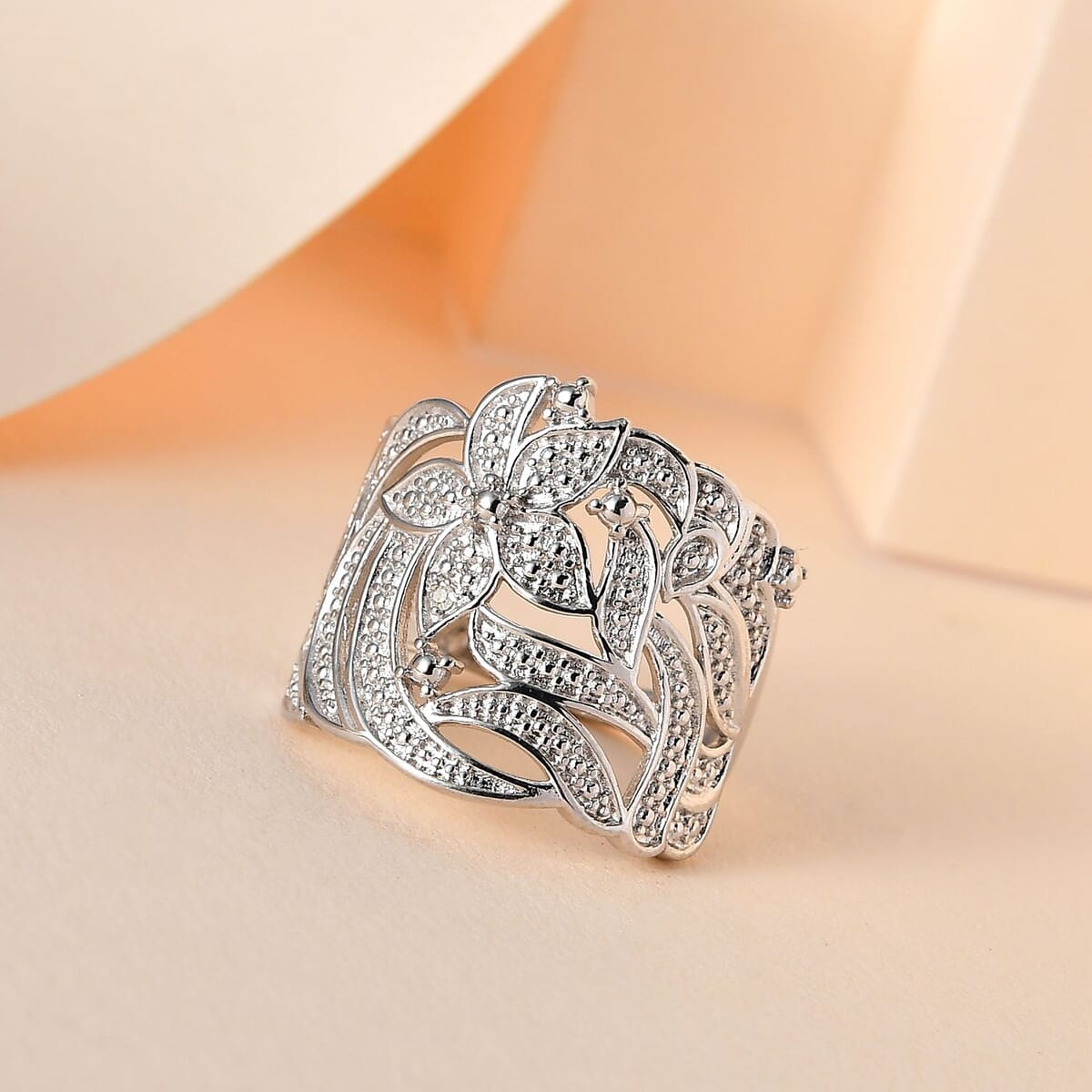 Karis Diamond Accent Floral Ring in Platinum Bond (Size 6.0) image number 1