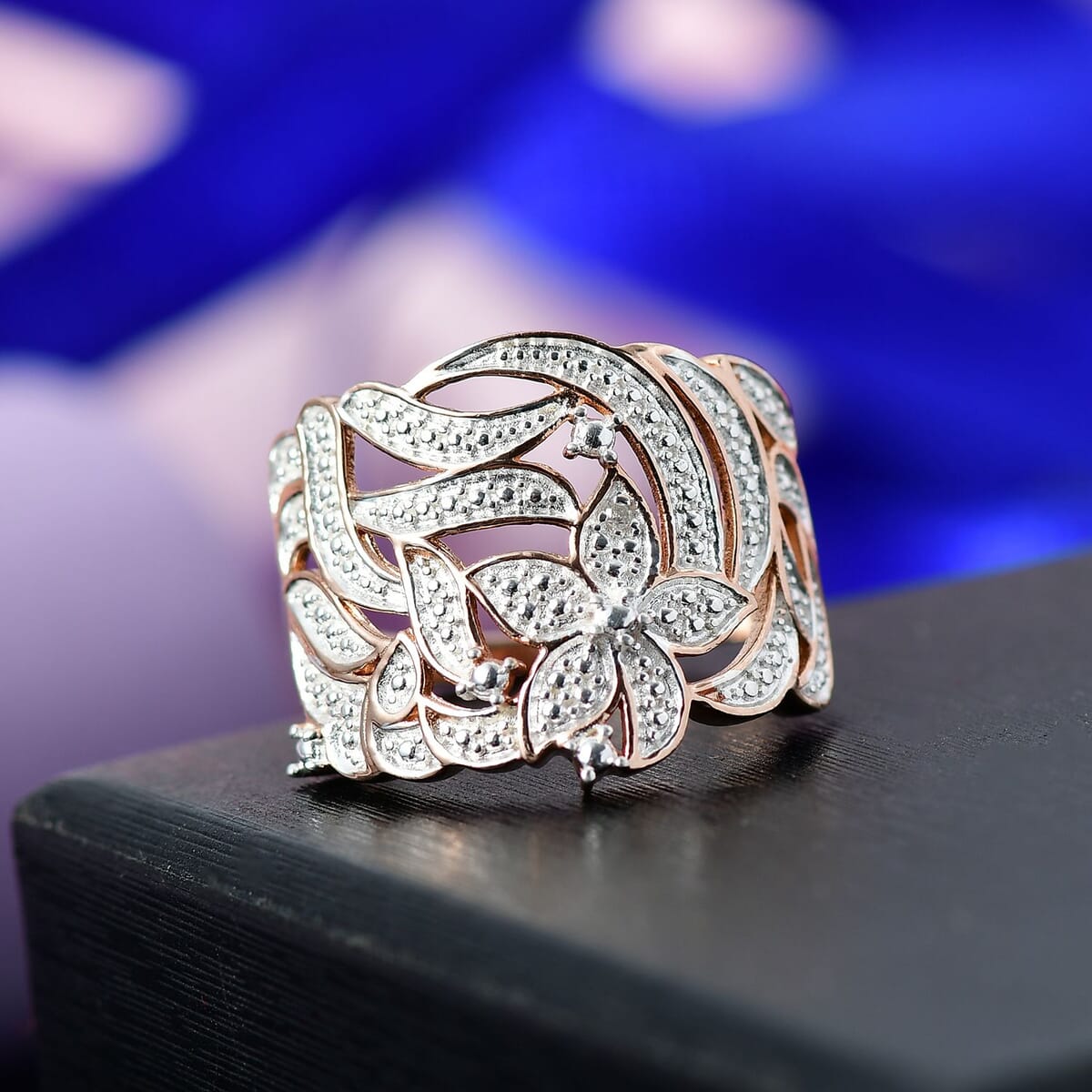Karis Diamond Accent Floral Ring in 18K RG Plated (Size 8.0) image number 1